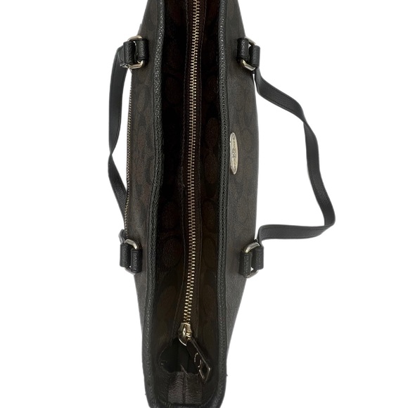 Coach Signature brown black Monogram Tote handbag shoulder bag Zip Top - Picture 5 of 7